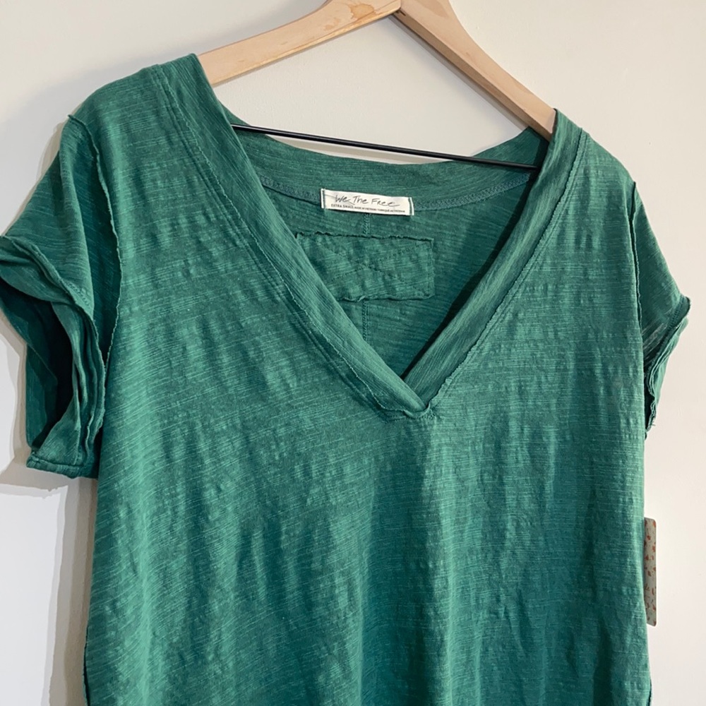 Free People Distressed oversized V neck T shirt
